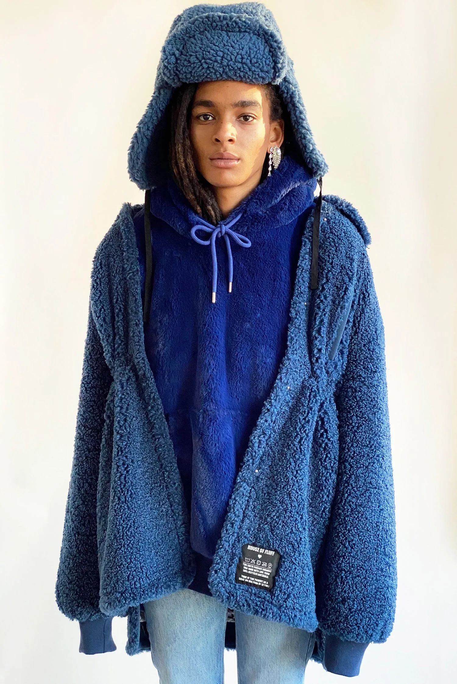 100% Recycled Shearling Shacket - French Blue