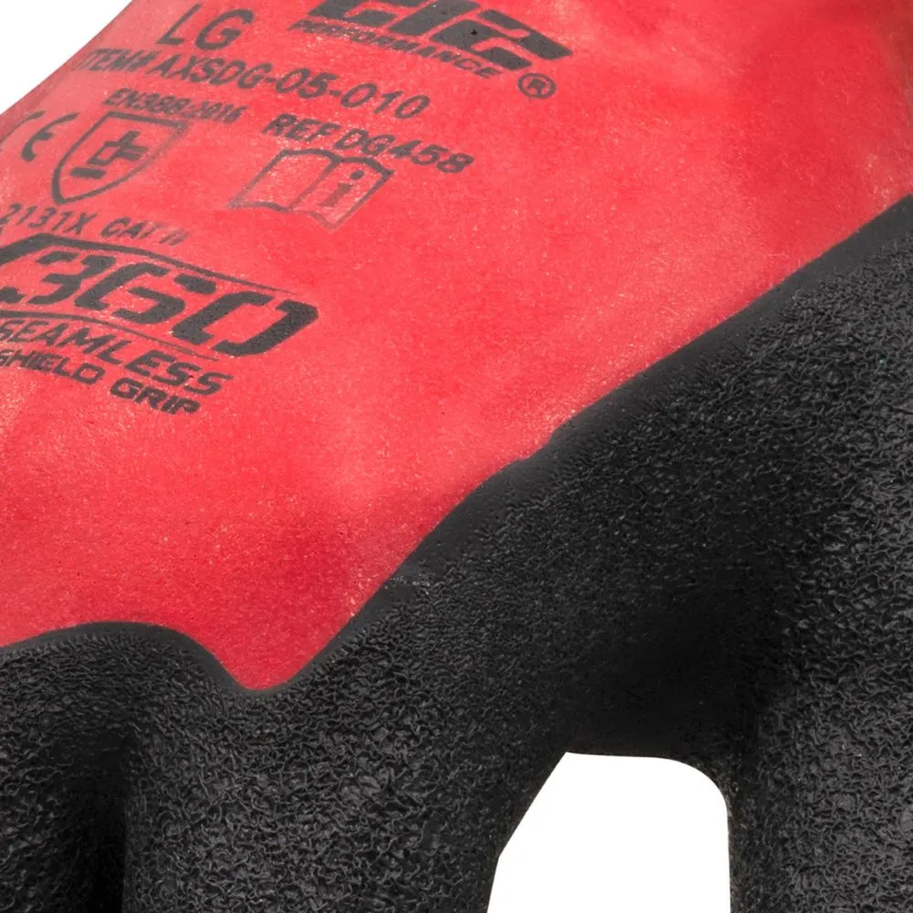 212 Performance AXSDG-05-009PR AX360 Shield Grip Latex-dipped Gloves, Medium Black;Red