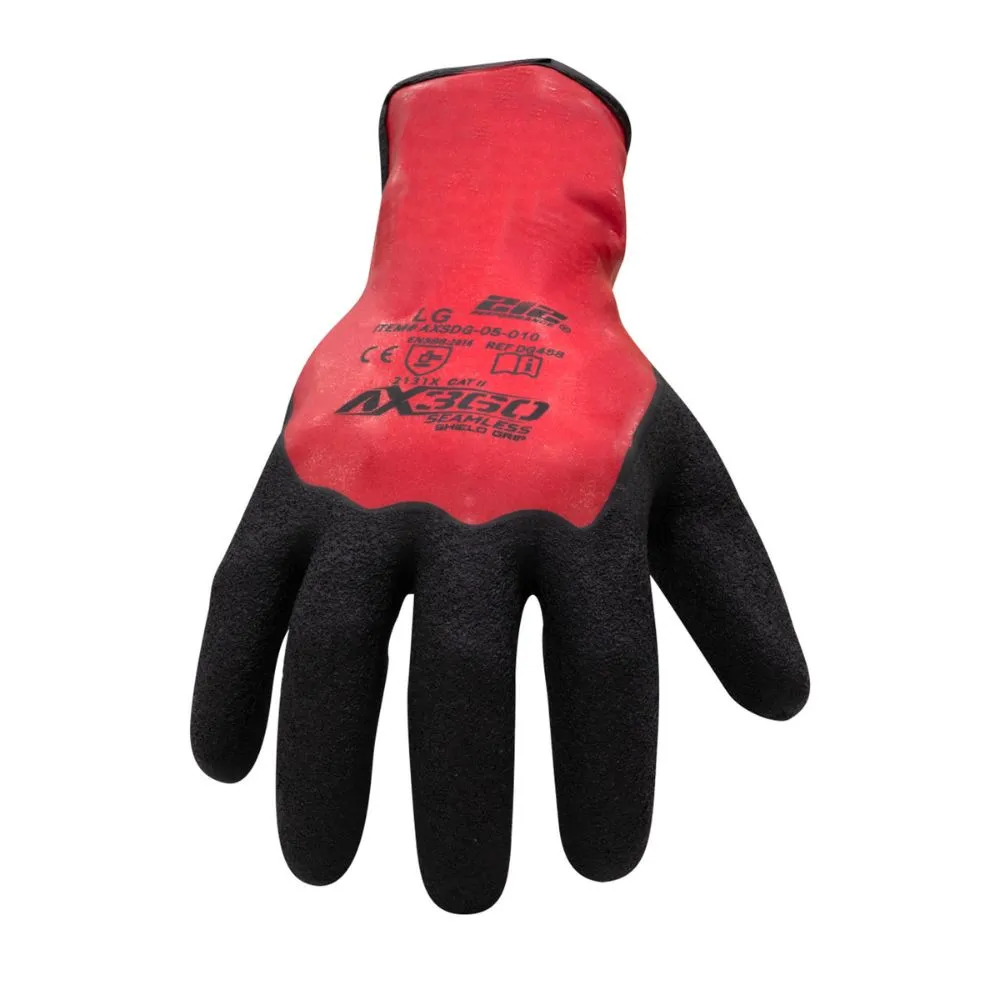 212 Performance AXSDG-05-011PR AX360 Shield Grip Latex-dipped Gloves, X-Large Black;Red