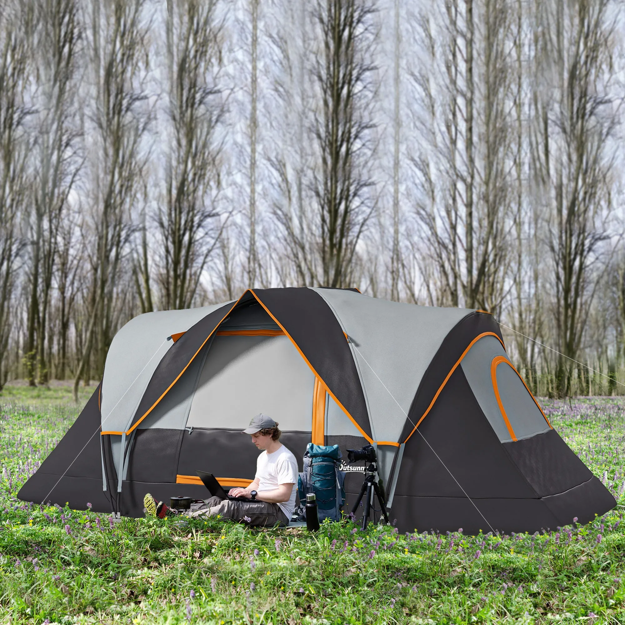 5-6 Man Dome Camping Tent Hiking Shelter UV Protection 3000mm Water Resistant Tunnel Tent - Multicolor