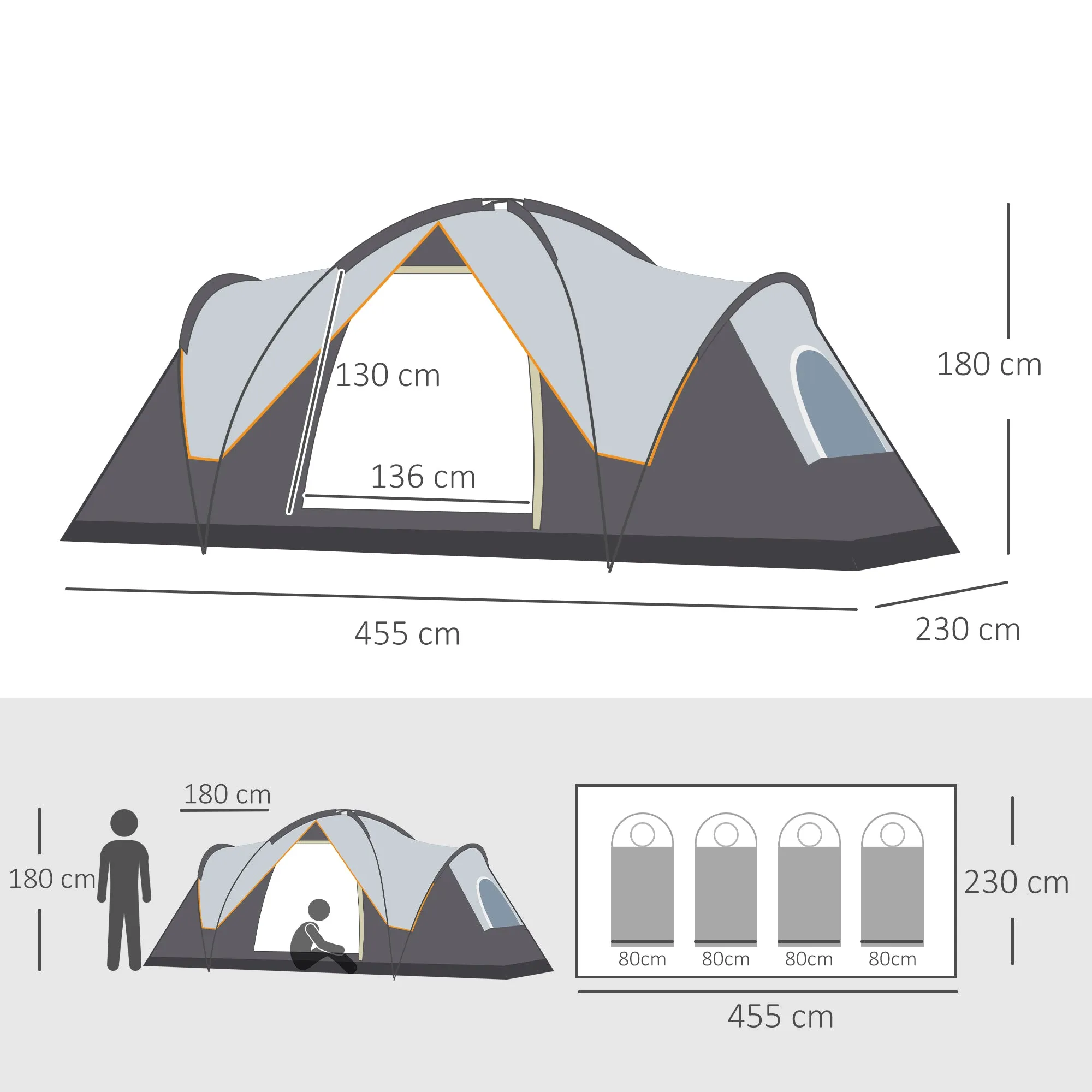 5-6 Man Dome Camping Tent Hiking Shelter UV Protection 3000mm Water Resistant Tunnel Tent - Multicolor