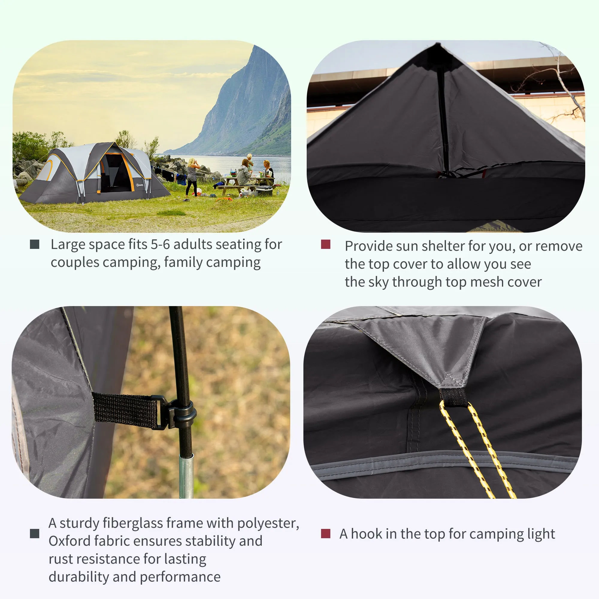 5-6 Man Dome Camping Tent Hiking Shelter UV Protection 3000mm Water Resistant Tunnel Tent - Multicolor