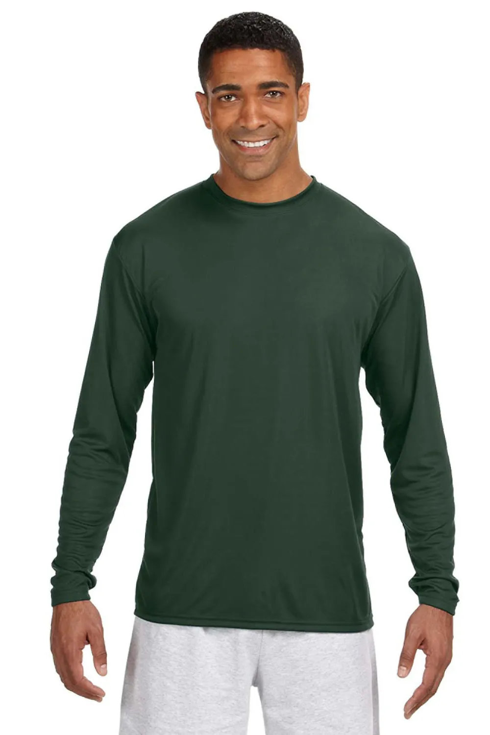 A4 Mens Performance Moisture Wicking Long Sleeve Crewneck T-Shirt - Forest Green