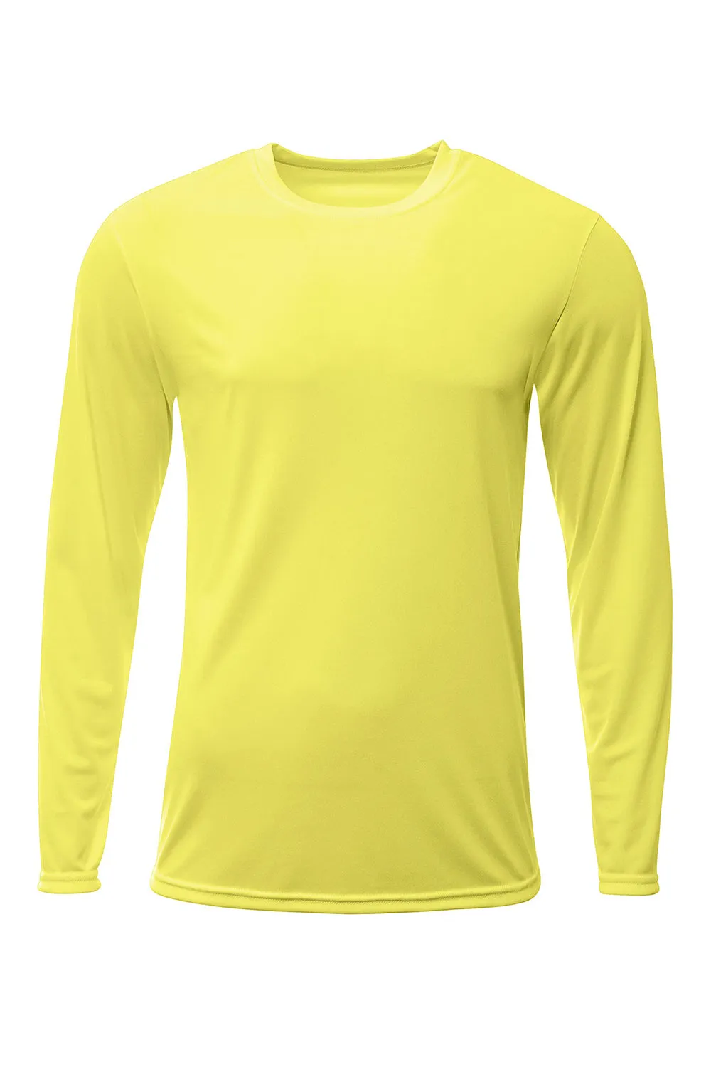 A4 Mens Sprint Moisture Wicking Long Sleeve Crewneck T-Shirt - Safety Yellow