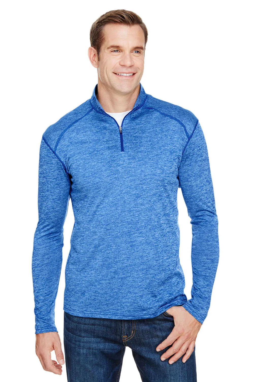 A4 Mens Tonal Space Dye Performance Moisture Wicking 1/4 Zip Sweatshirt - Light Blue