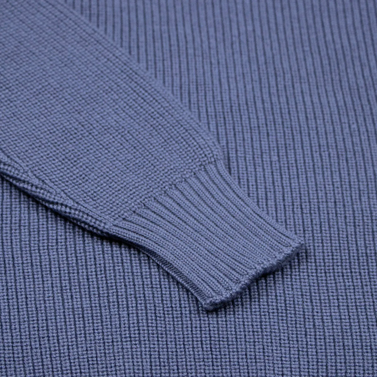 Airforce Blue Rain Wool Ribbed Zip-Neck Sweater