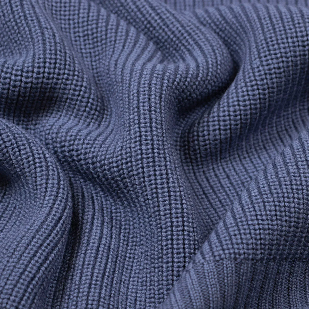 Airforce Blue Rain Wool Ribbed Zip-Neck Sweater