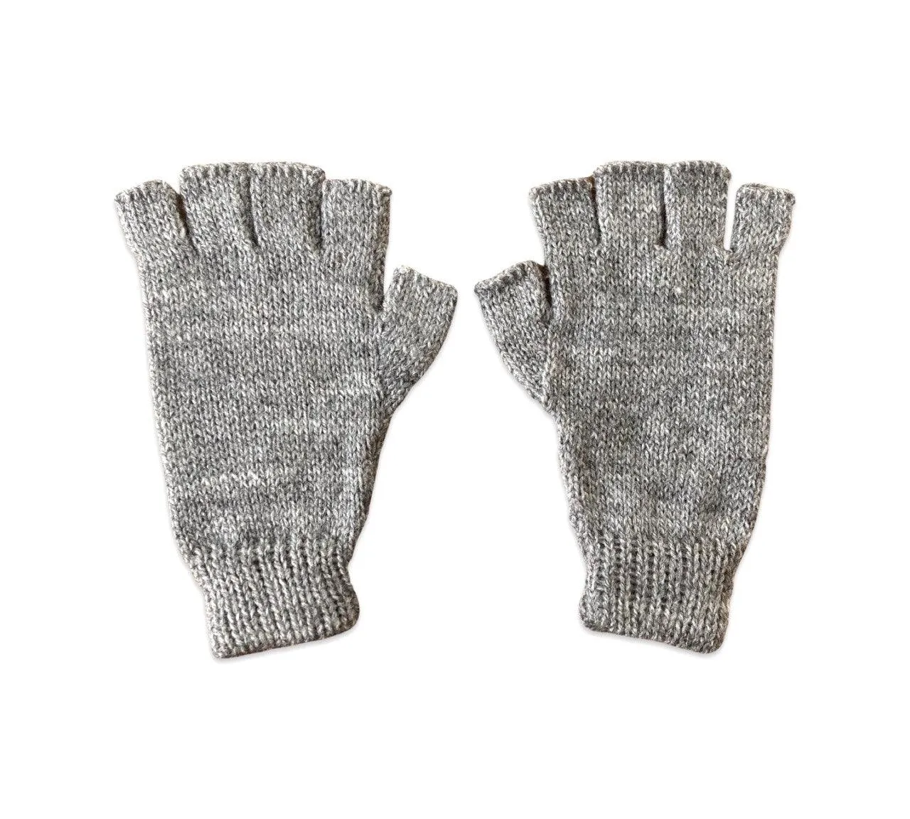 Alpaca Hand Knitted Fingerless Gloves - Grey