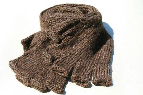 Alpaca Hand Knitted Long Fingerless Gloves in Chocolate