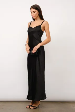 Amberlynn Sleeveless Satin Slip Maxi Dress Black