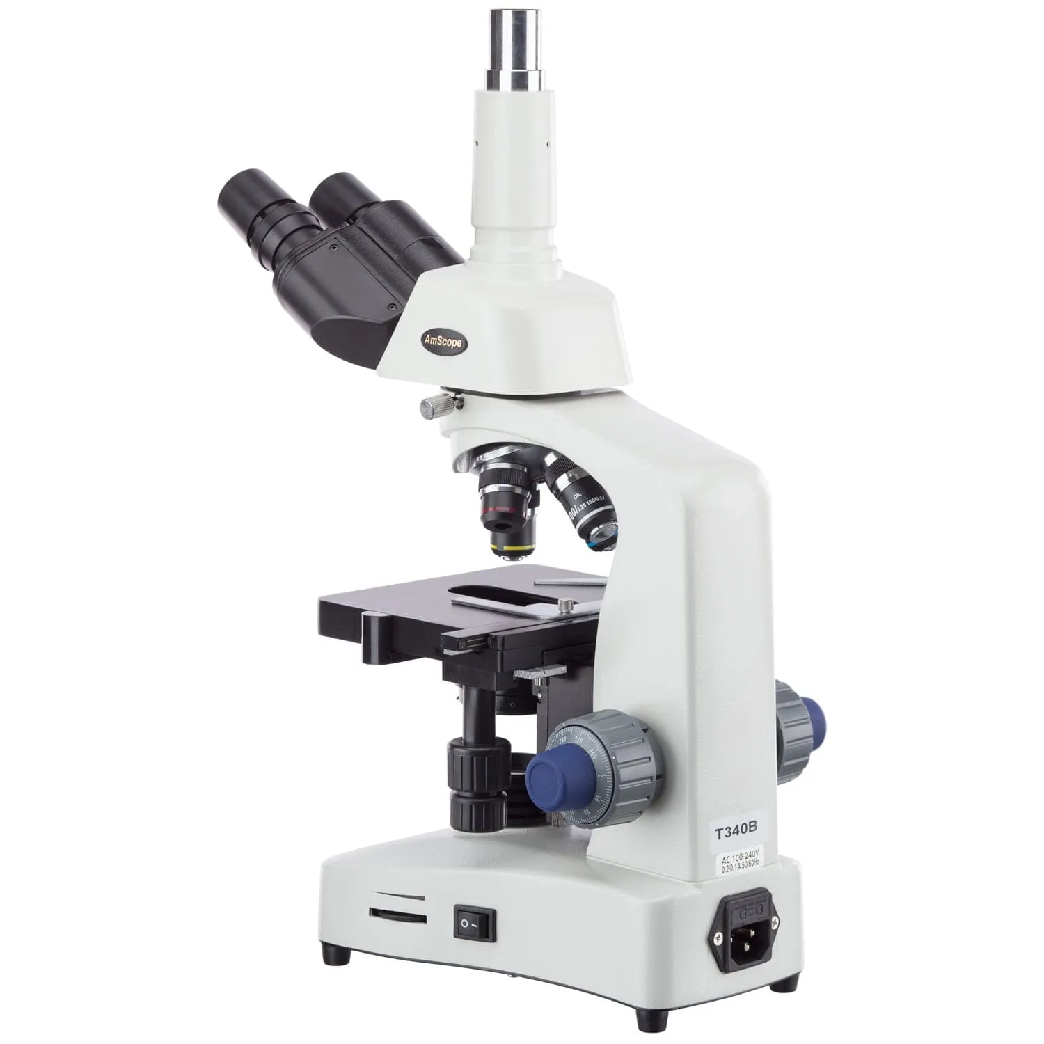 AmScope T340 Series Trinocular Compound Microscope 40X-2000X Magnification with 3W LED, 3D Mechanical Stage and 1.3MP USB 2.0 C-mount Camera