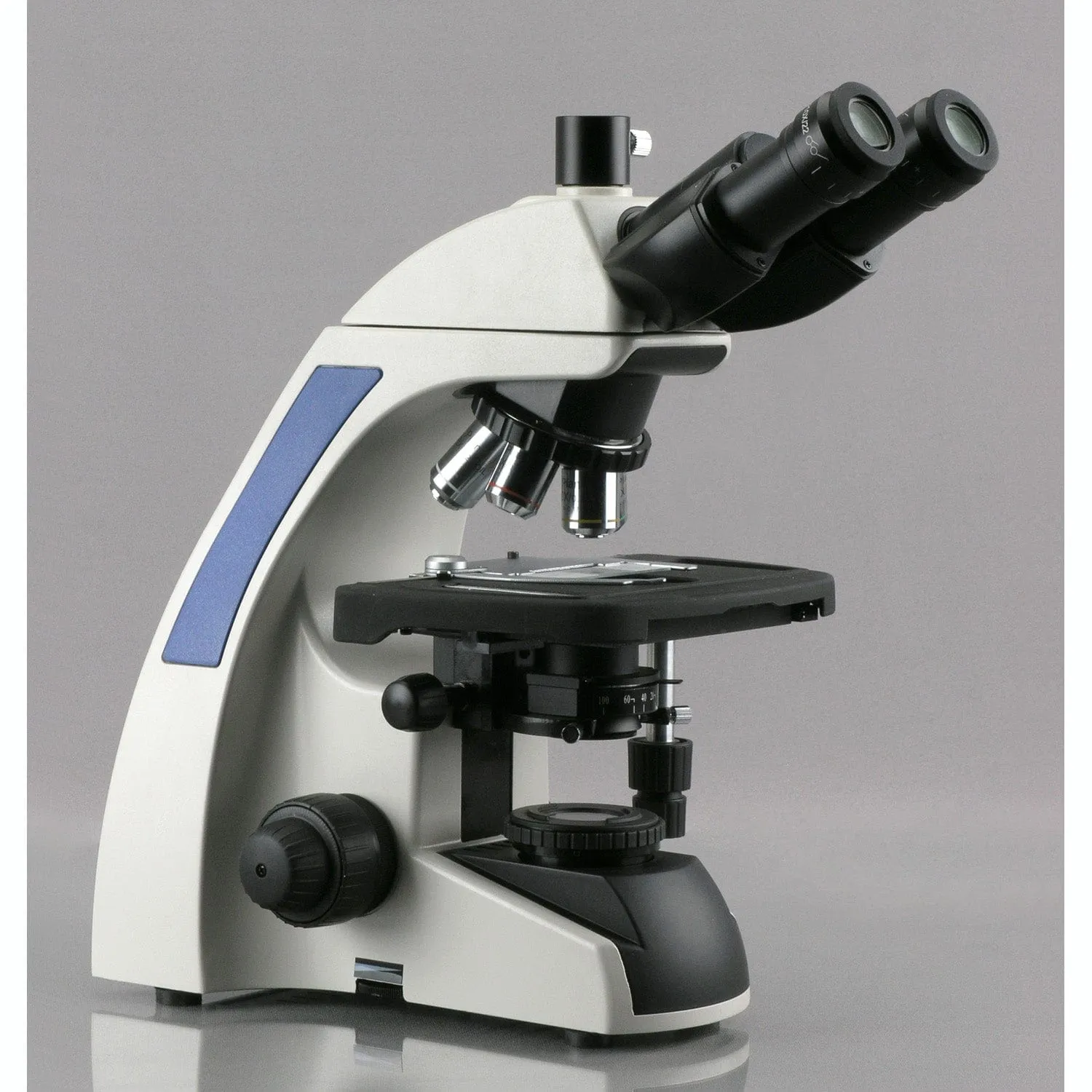 AmScope T720 Series Quintuple Brightfield Phase Contrast Plan Infinity Kohler Laboratory Trinocular Compound Microscope 40X-1000X Magnification