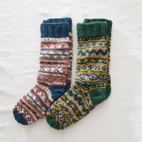 ANEKA Fair Isle Wool Jersey Lined Slipper Socks UK3-5