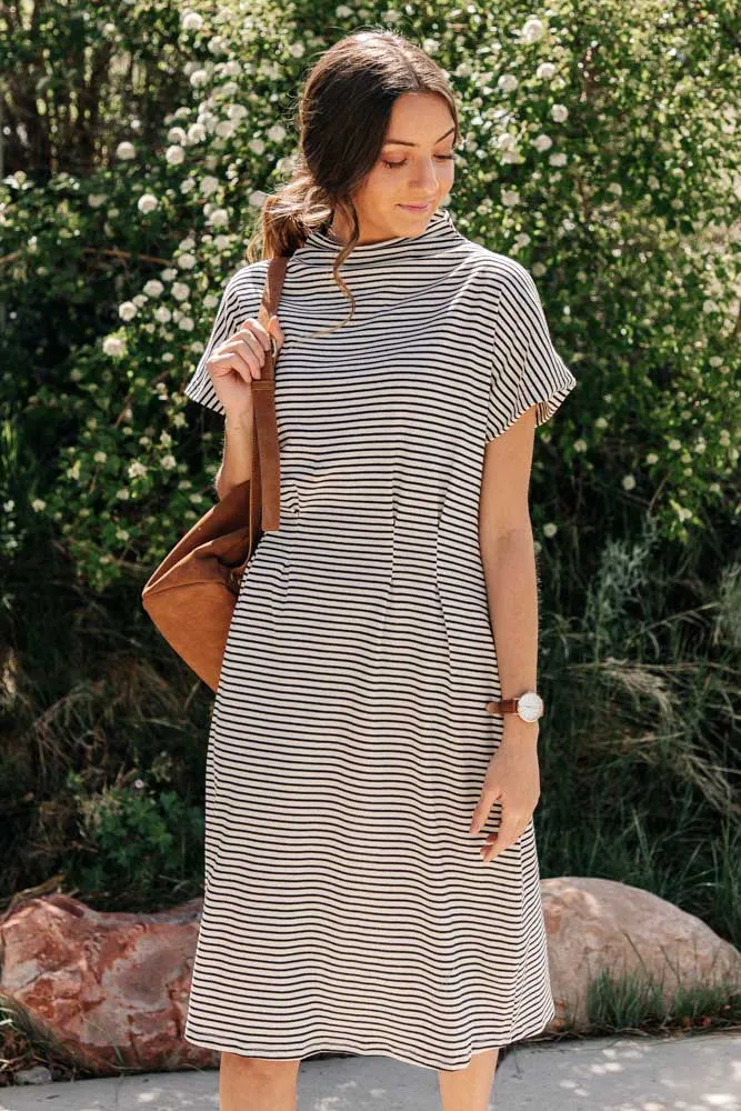 Annalisa Striped Mock Neck Dress