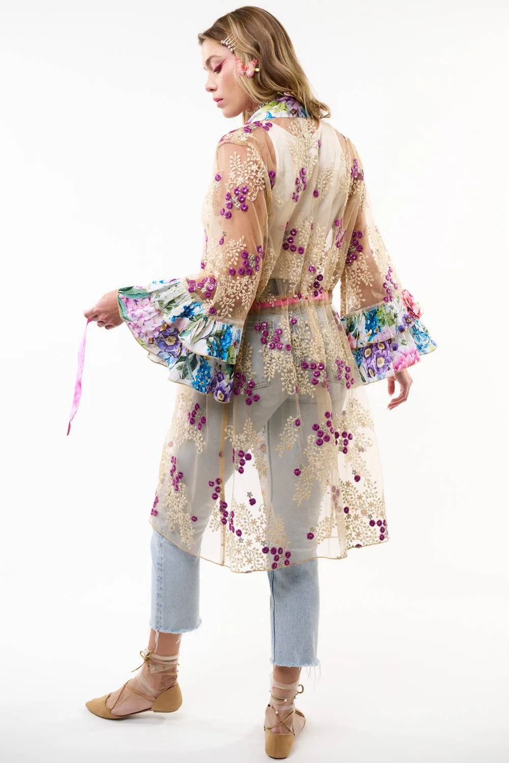 Aratta - Ibiza Embellished Mesh Kimono