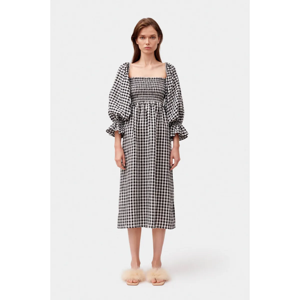 Atlanta Linen Dress Black Vichy