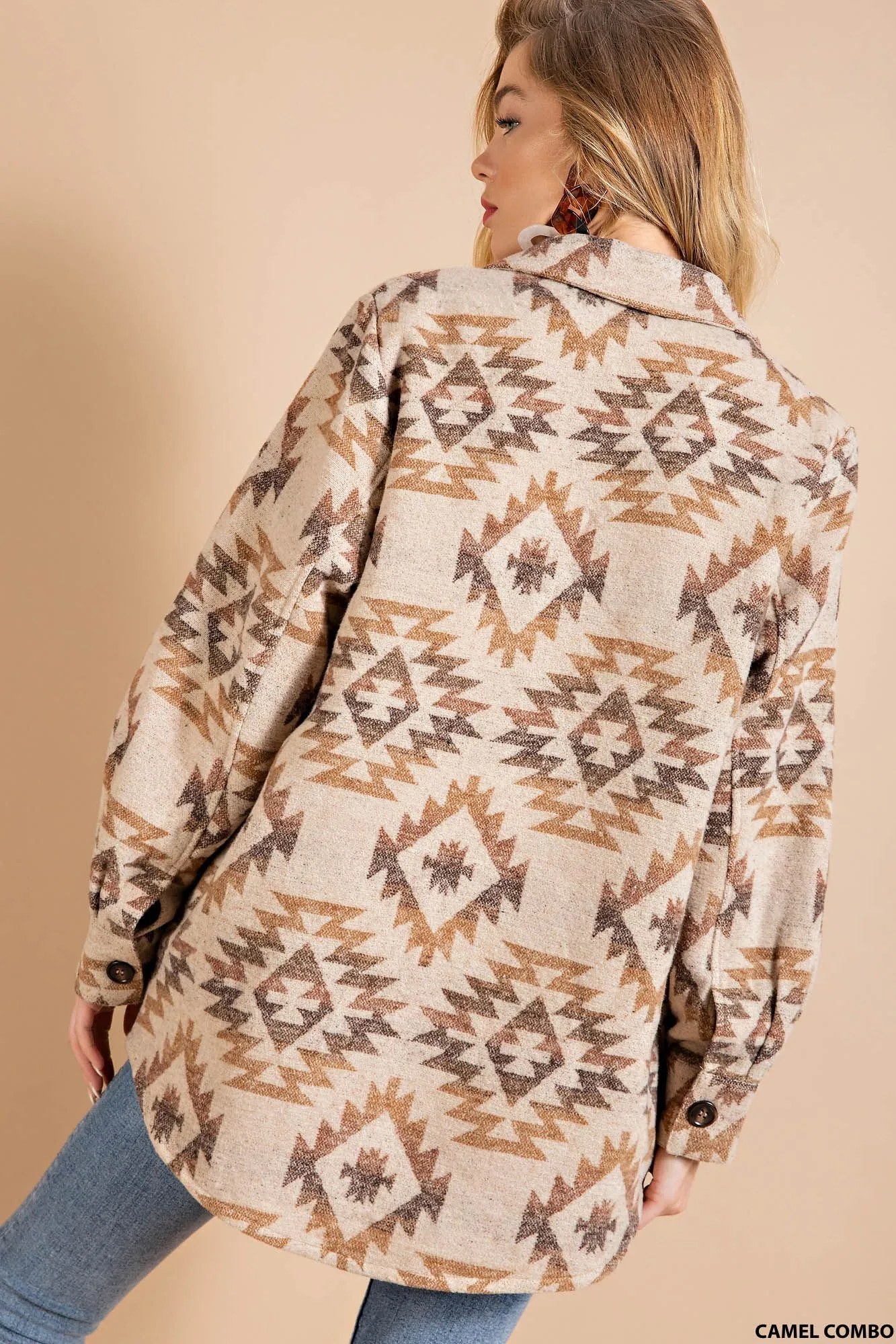 Aztec Boho Tribal Vintabe Button Down Shacket