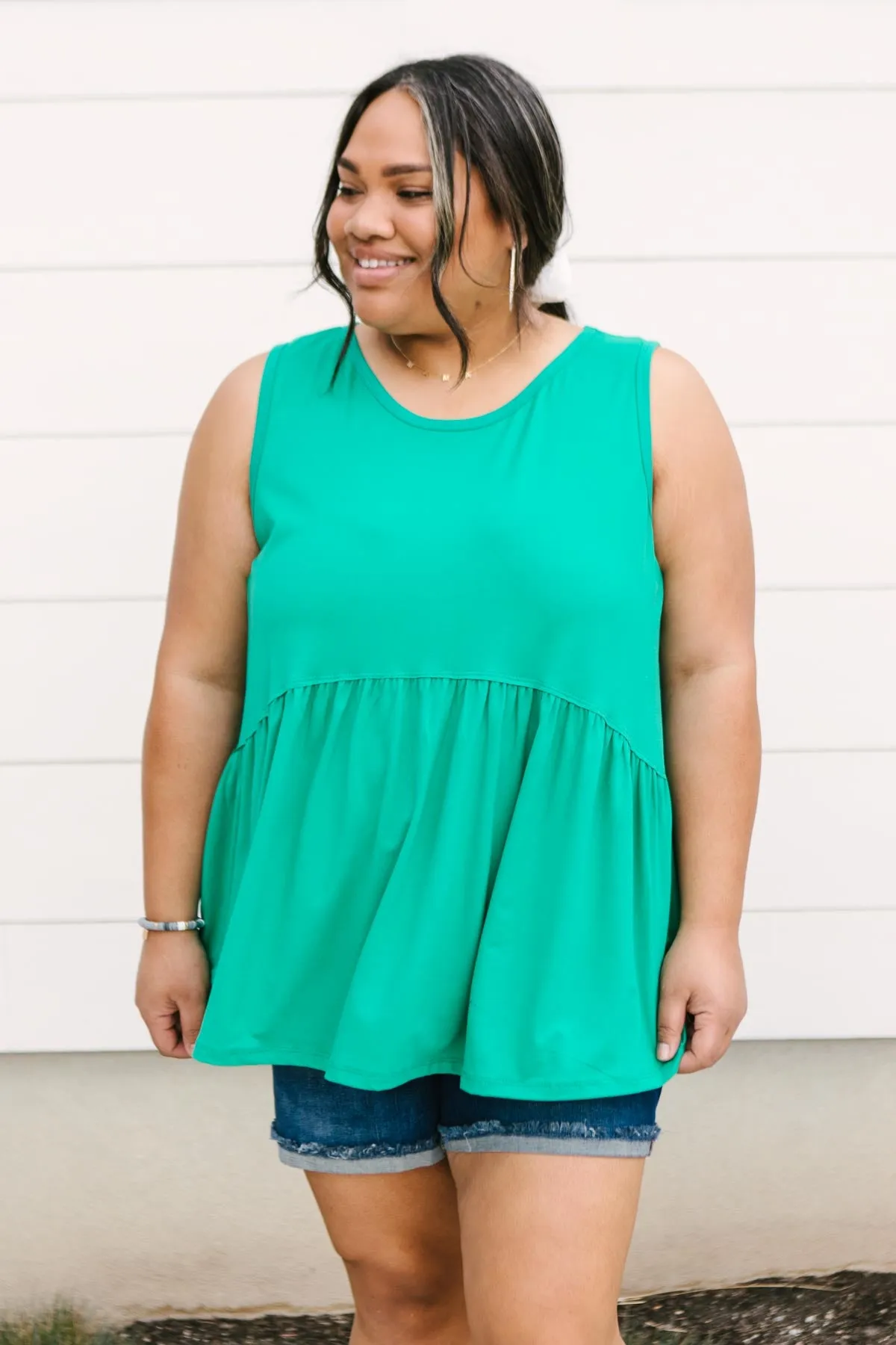 Basic Babydoll Tank In Kelly Green