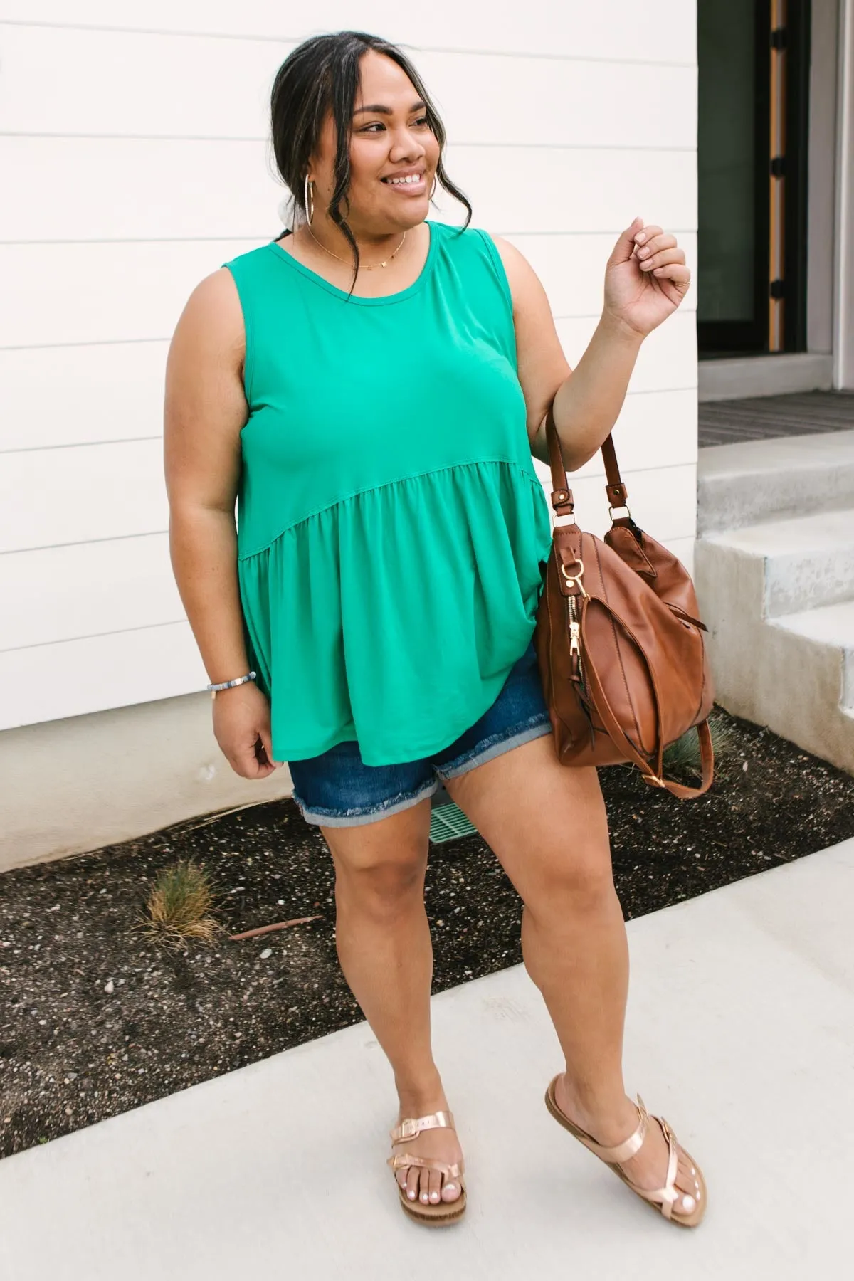 Basic Babydoll Tank In Kelly Green