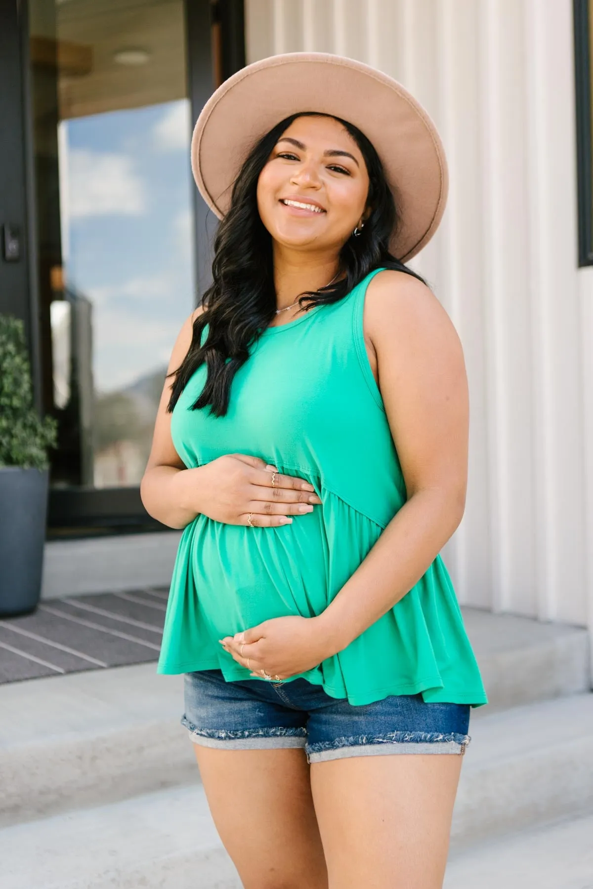 Basic Babydoll Tank In Kelly Green