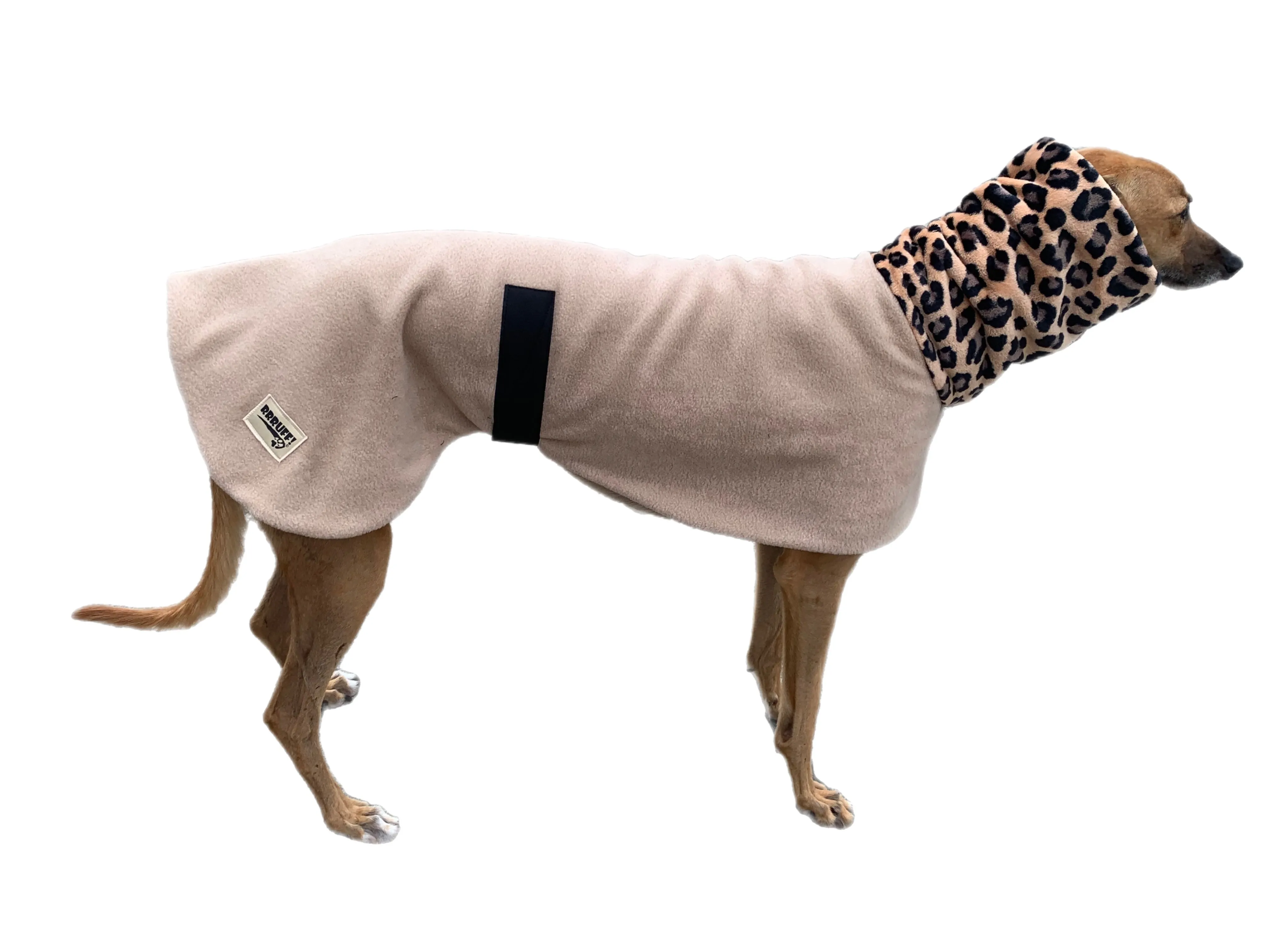 Beige Greyhound Deluxe Dog coat dog rug, thick double polar fleece washable extra wide hoodie