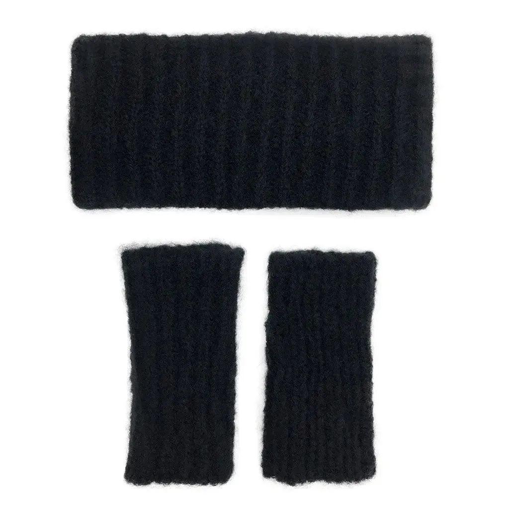 Black Ribbed Alpaca Gloves | Ethical Style