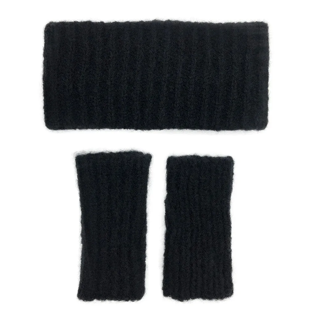 Black Ribbed Alpaca Gloves - Handmade & Fair Trade