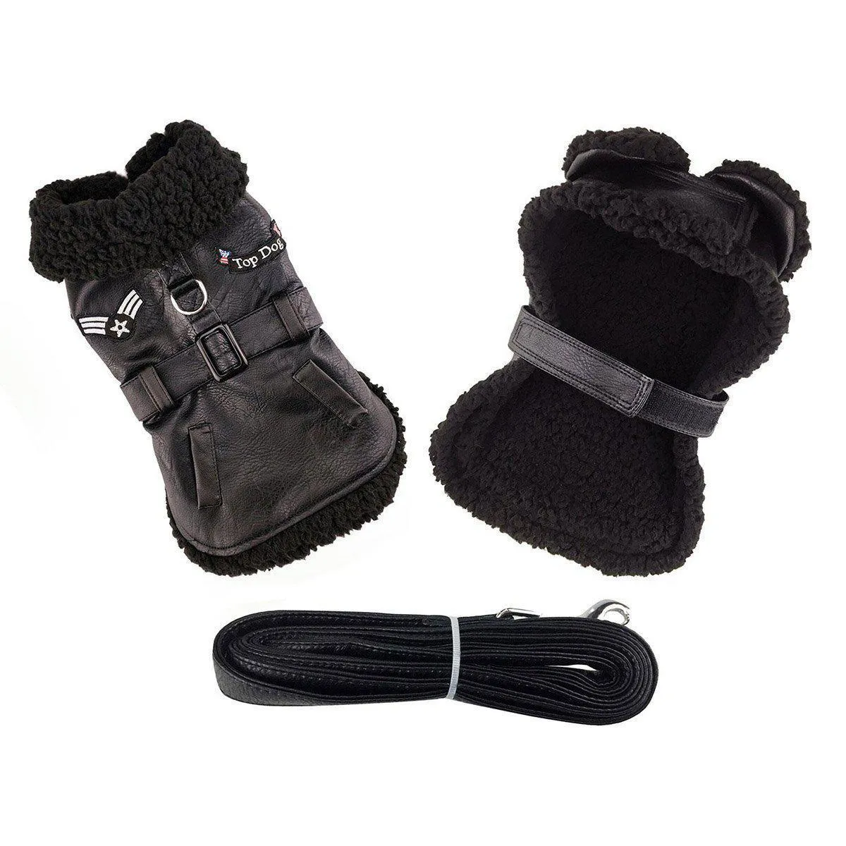 Black Top Dog Flight Coat With Leash