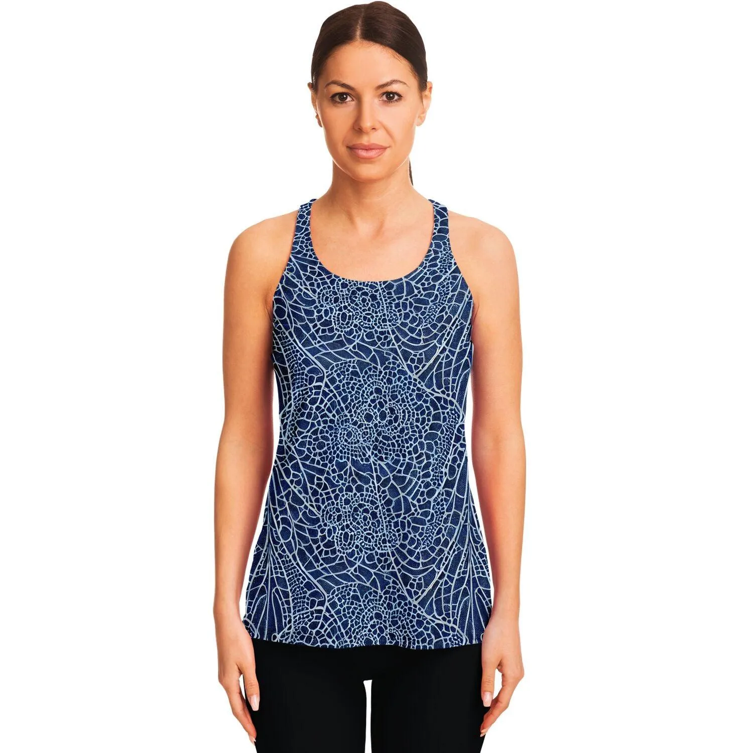 Blue and Black Lace Flowy Racerback Tank Top