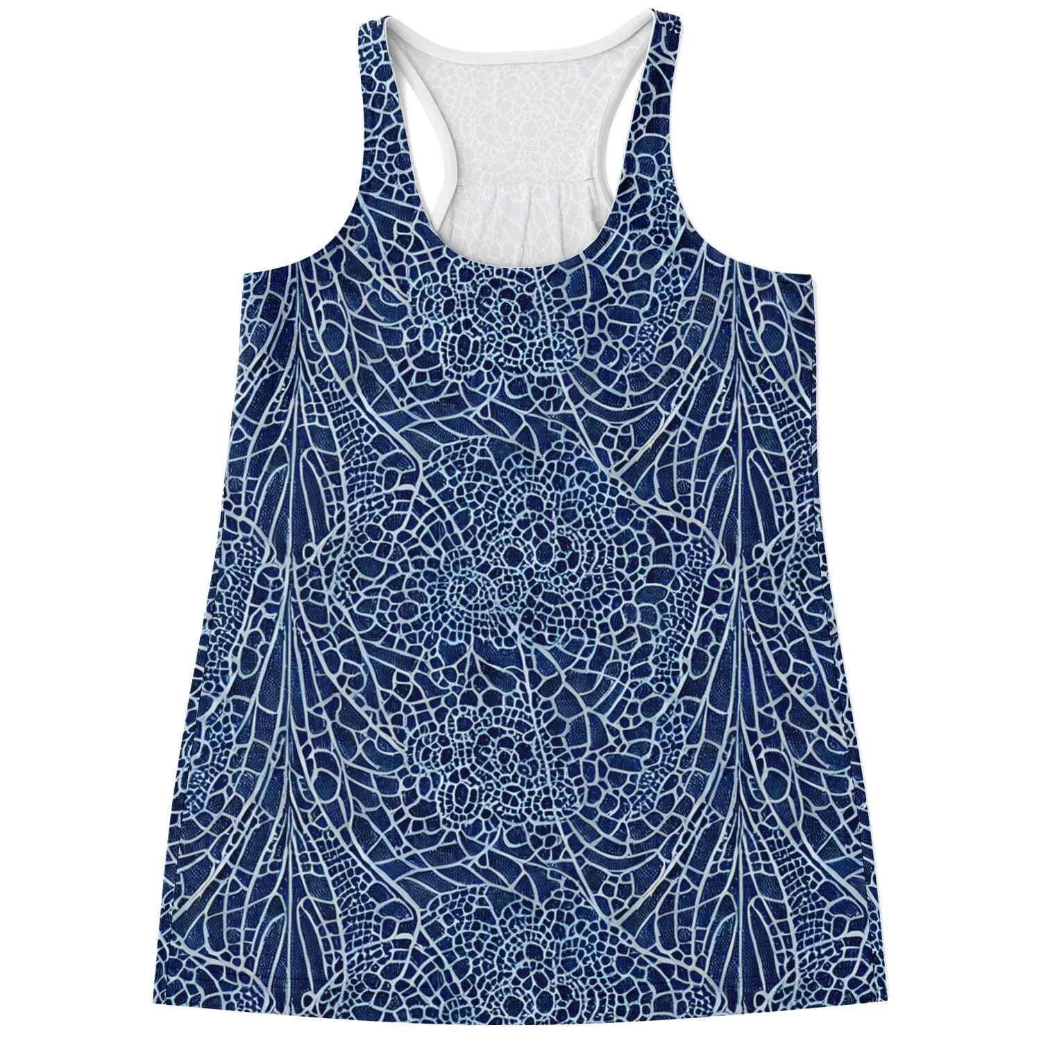 Blue and Black Lace Flowy Racerback Tank Top