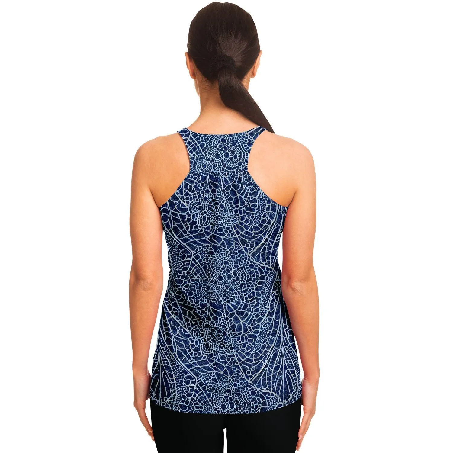 Blue and Black Lace Flowy Racerback Tank Top