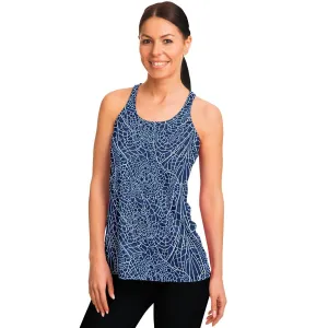 Blue and Black Lace Flowy Racerback Tank Top