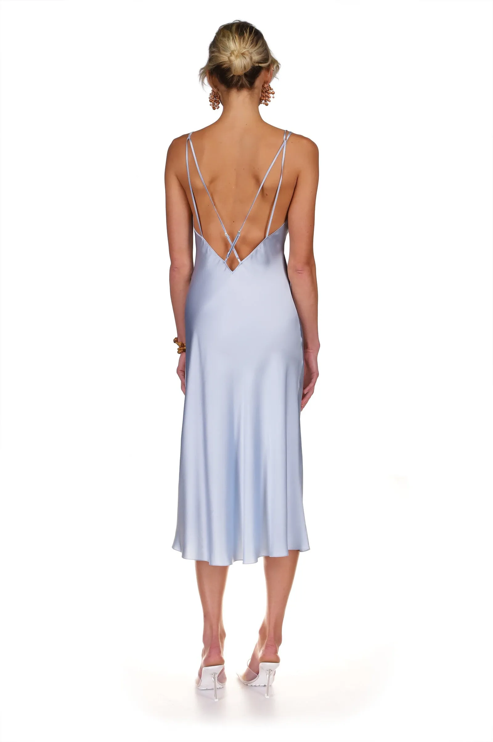 Blue Breeze Deep V Multi Strap Midi Slip Dress