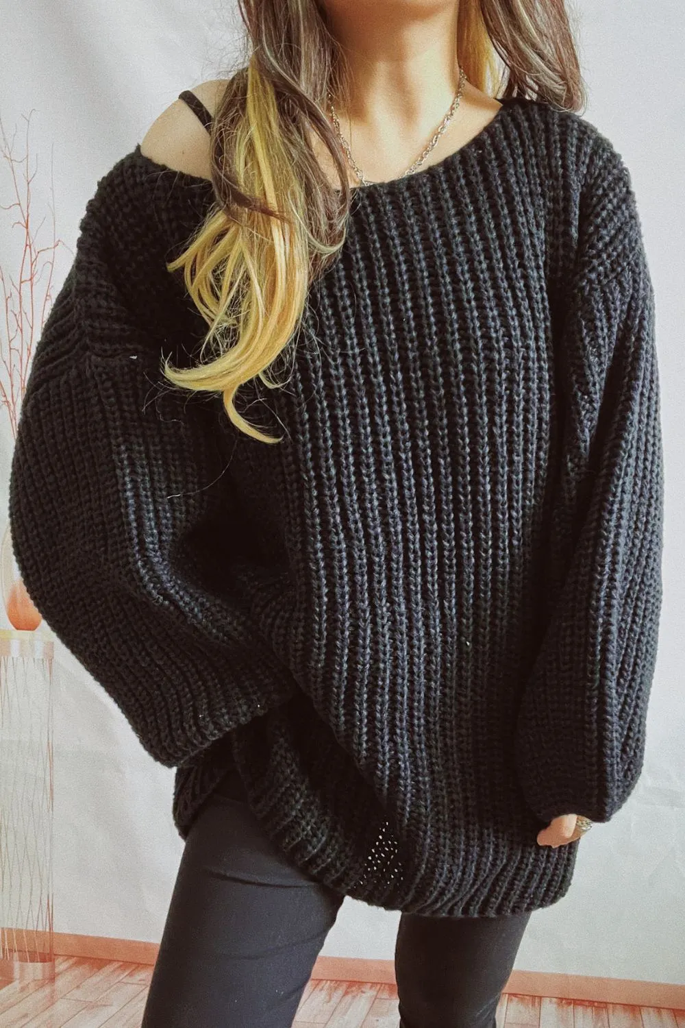 Boat Neck Dropped Shoulder Mini Sweater Dress