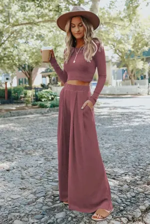 Boho Mauve 2pc Crop Top and Flowy Wide Leg Pants Set