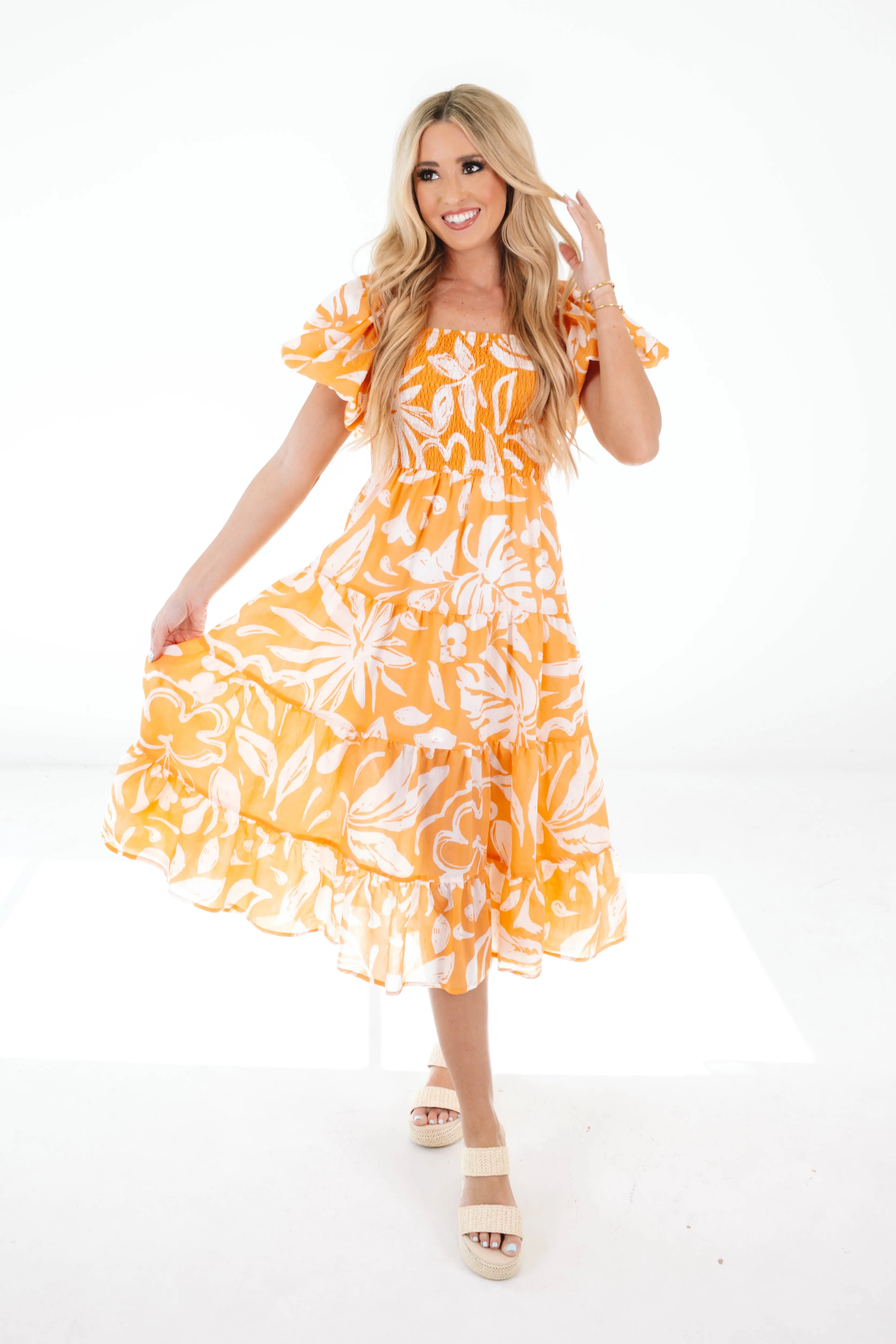 Bonfire Bash Midi Dress - Orange