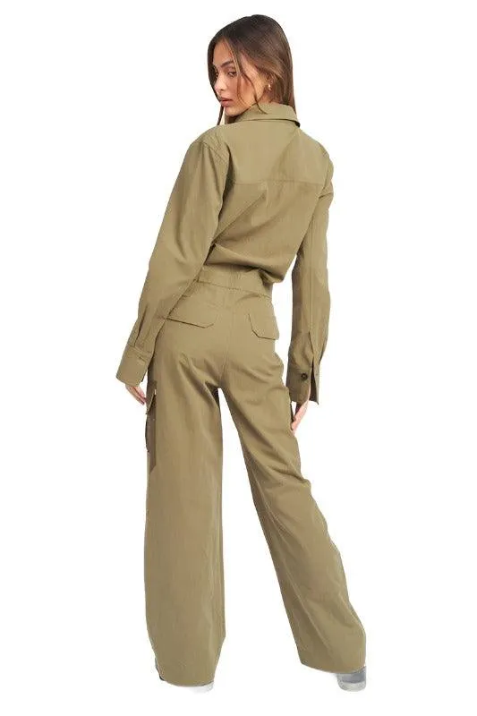 BOTTON DOWN CARGO JUMPSUIT