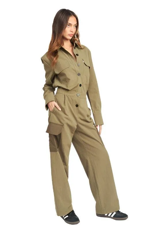 BOTTON DOWN CARGO JUMPSUIT