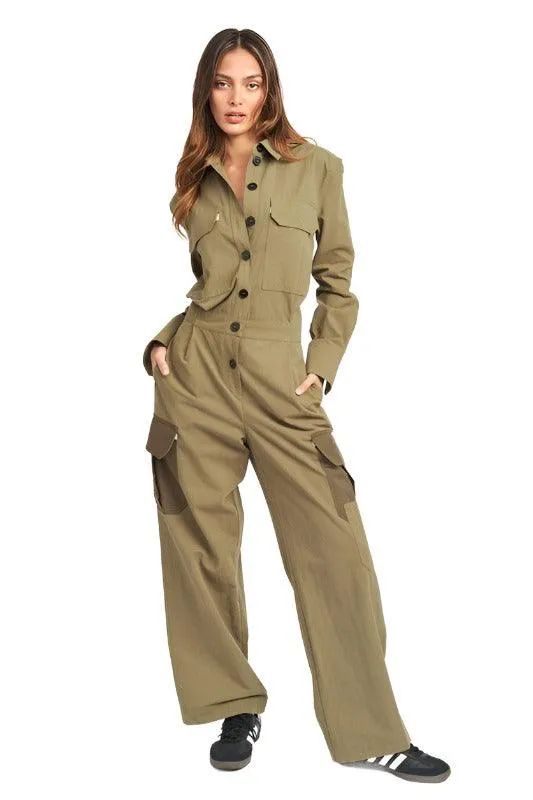 BOTTON DOWN CARGO JUMPSUIT