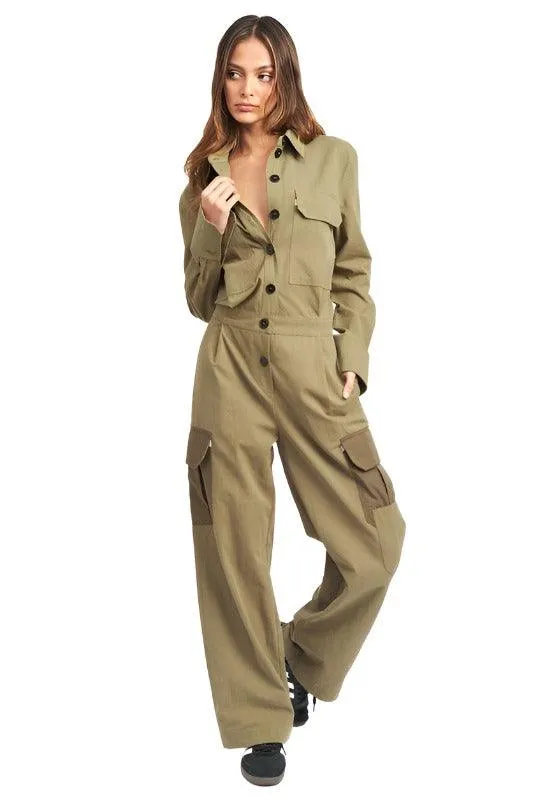 BOTTON DOWN CARGO JUMPSUIT