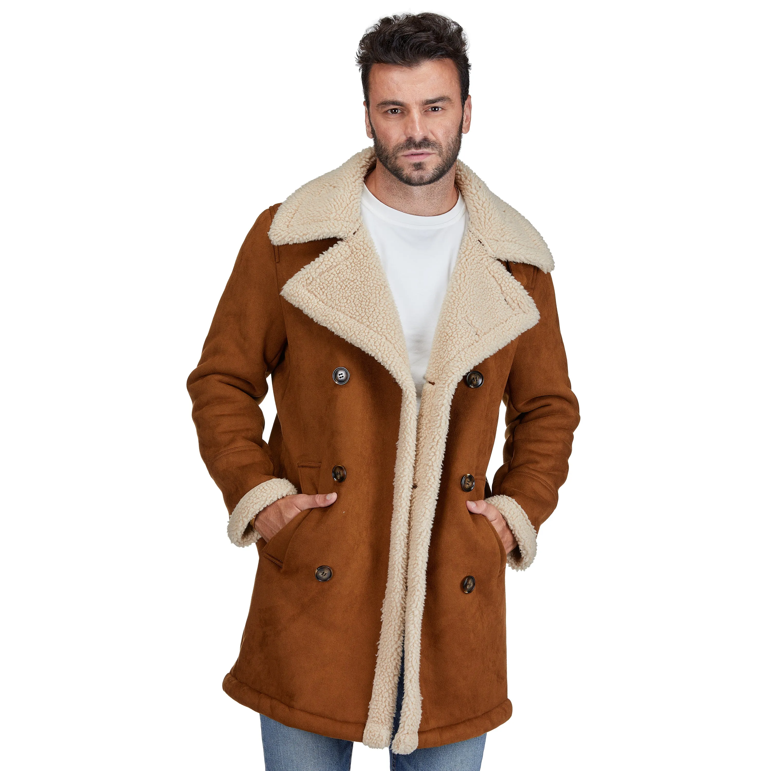 Braveman Faux Shearling Double Breasted Overcoat