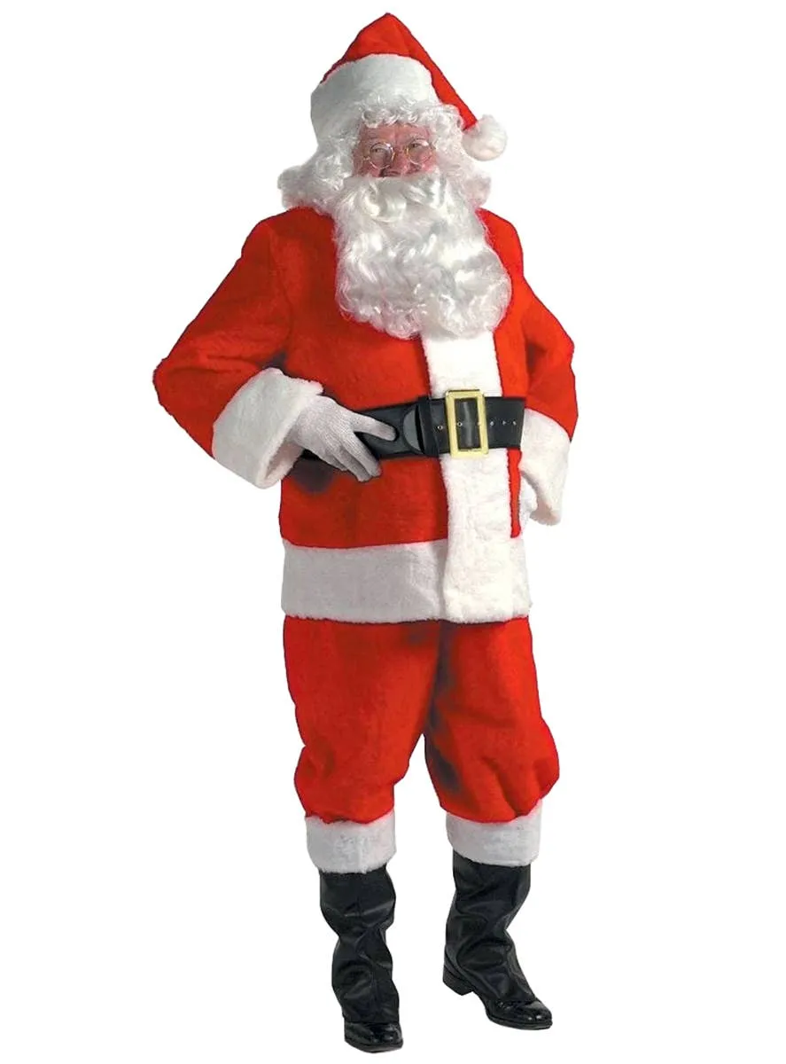 Bright Red Velvet Supreme Deluxe Mens Plus Size Santa Suit Costume