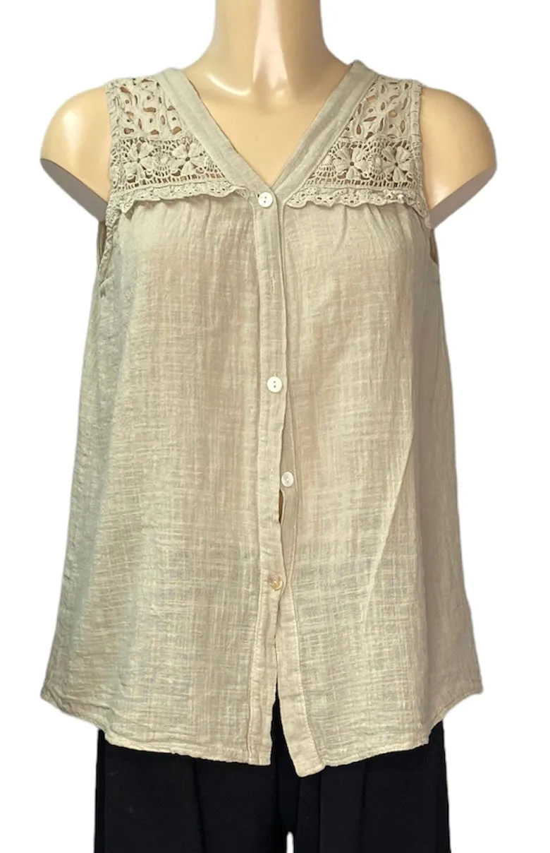 Brooke Broderie Anglaise Cotton Sleeveless Blouse (2 Colours)