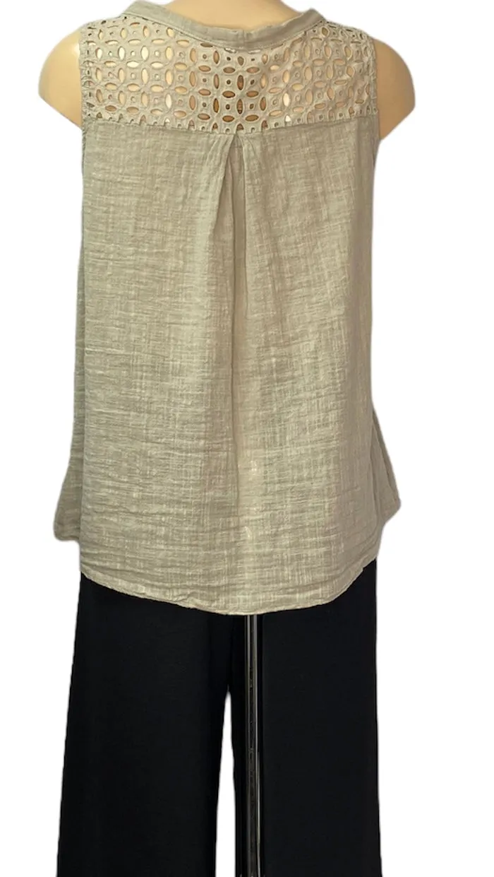 Brooke Broderie Anglaise Cotton Sleeveless Blouse (2 Colours)