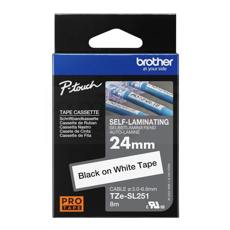 Brother TZeSL251 (24mm x 8M) Self-Laminating label tape for cables (Black on White) TZe-SL251 覆貼型已過膠線纜標籤帶(白底黑字)