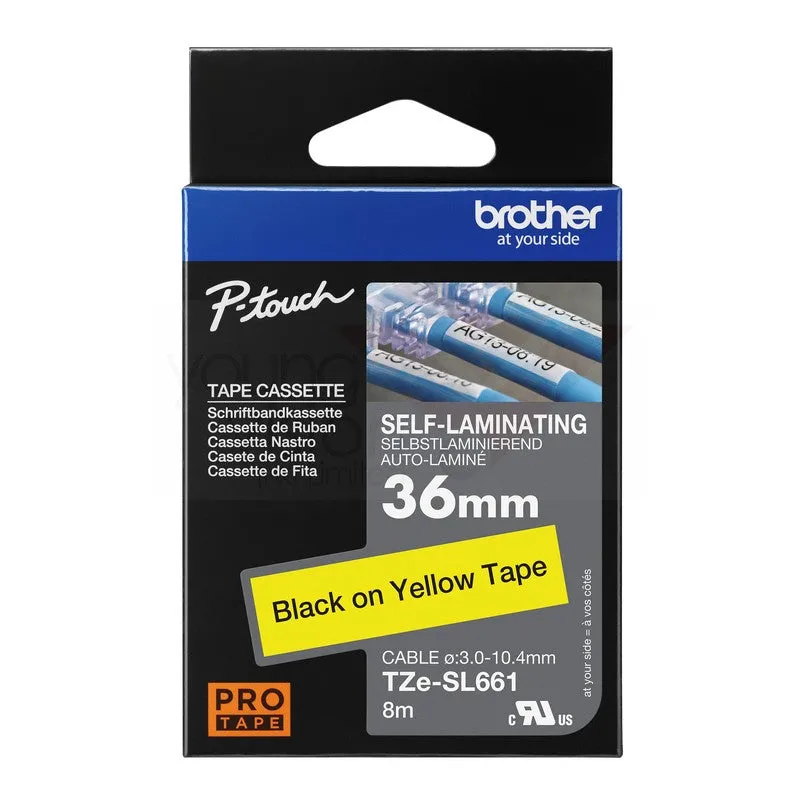 Brother TZeSL661 (36mm x 8M) Self-Laminating label tape for cables (Black on Yellow) TZe-SL661 覆貼型已過膠線纜標籤帶(黃底黑字)