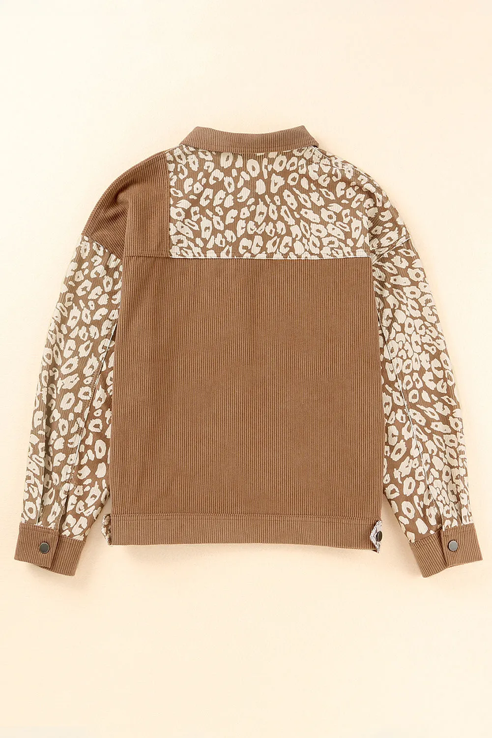 Brown Leopard Print Pocket Corduroy Jacket