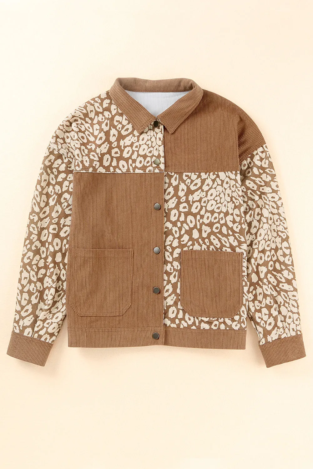 Brown Leopard Print Pocket Corduroy Jacket