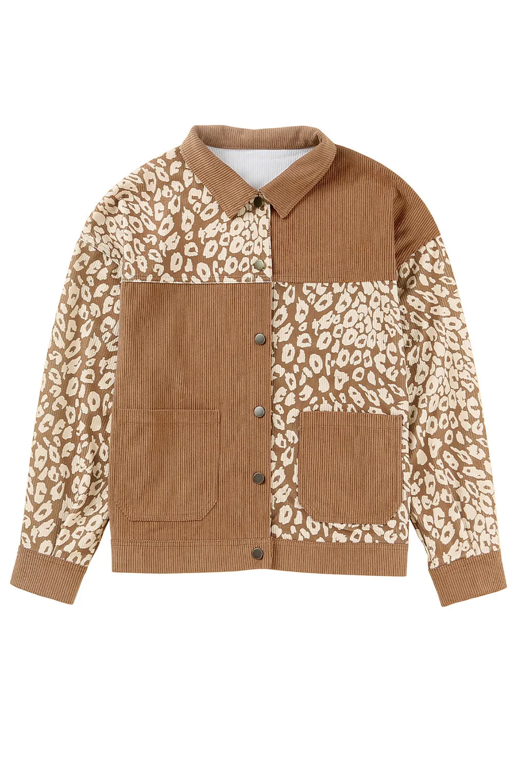 Brown Leopard Print Pocket Corduroy Jacket