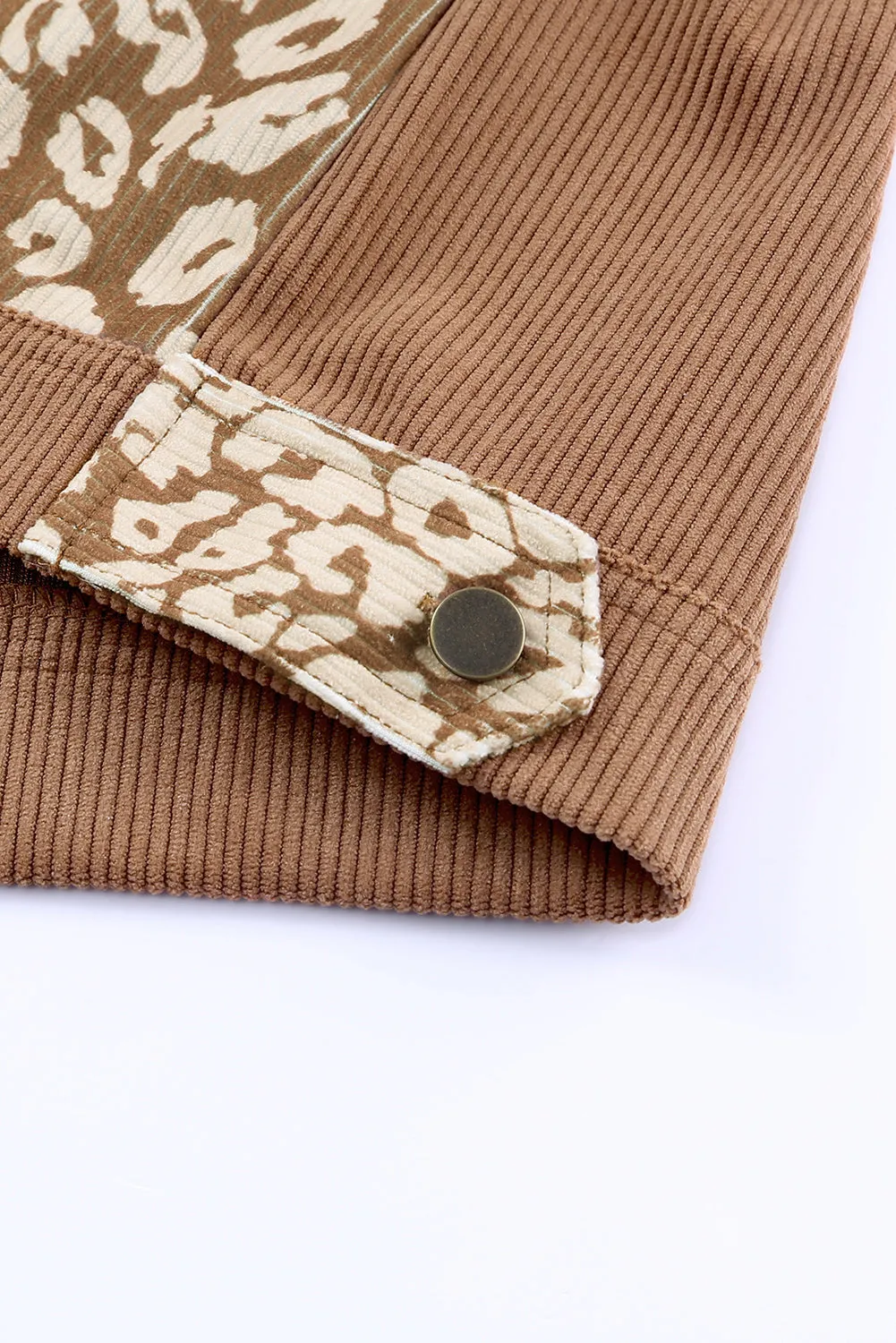 Brown Leopard Print Pocket Corduroy Jacket